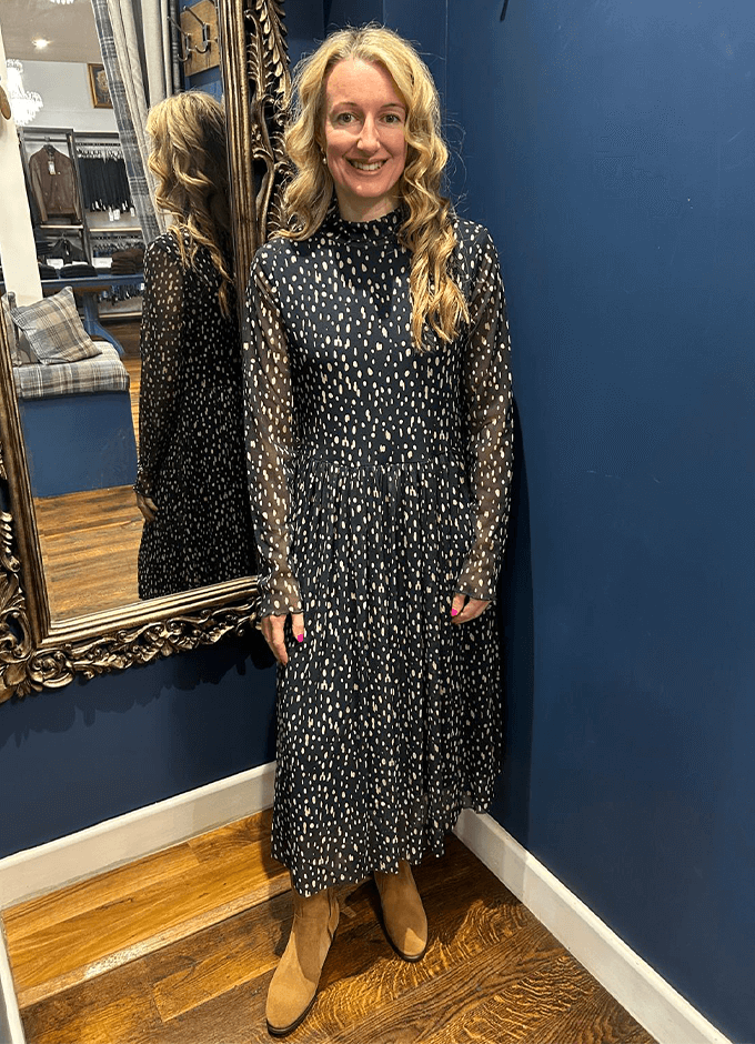 Mesh Sleeve Dress | Marine Print