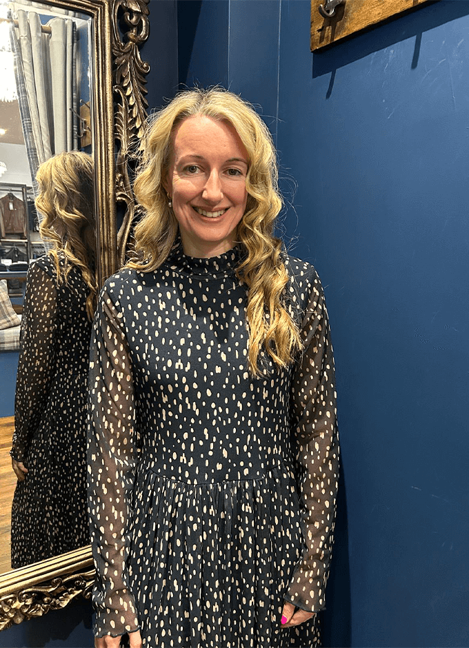 Mesh Sleeve Dress | Marine Print