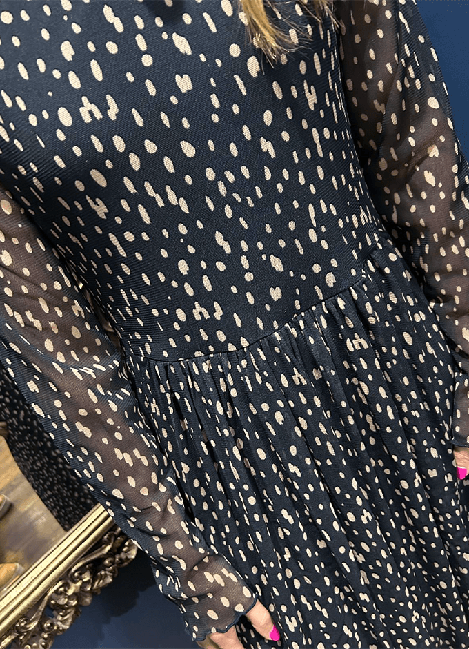 Mesh Sleeve Dress | Marine Print