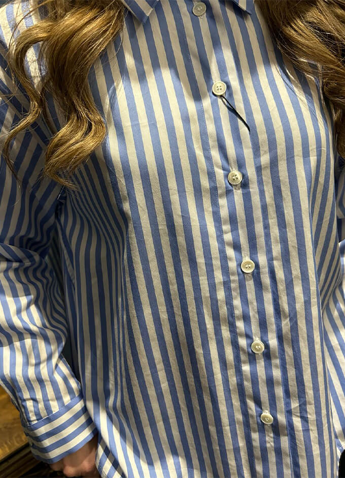 Ladies Pure Cotton Shirt | Blue/White Stripe