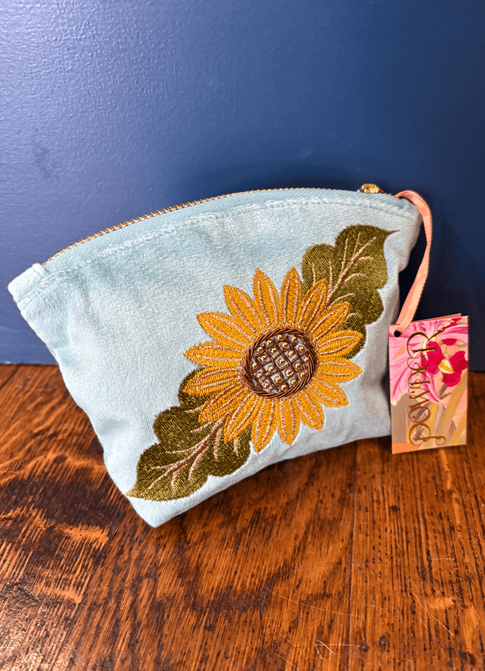 Embroided Velvet Mini Pouch | Summer Sunflower