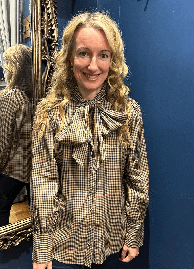 Tabby Brown Check | Long Sleeve Blouse