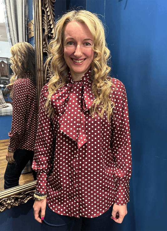 Tabby Burgundy Red Tie Neck Blouse