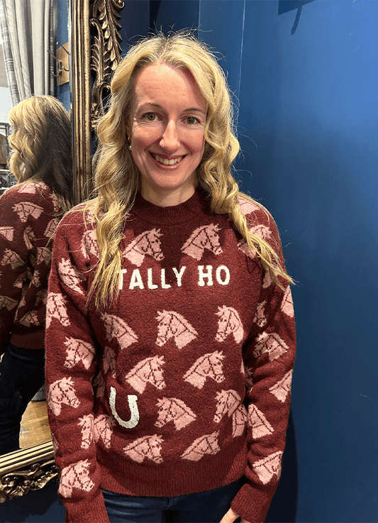 Tally Ho Intarsia Knitted Jumper | Red