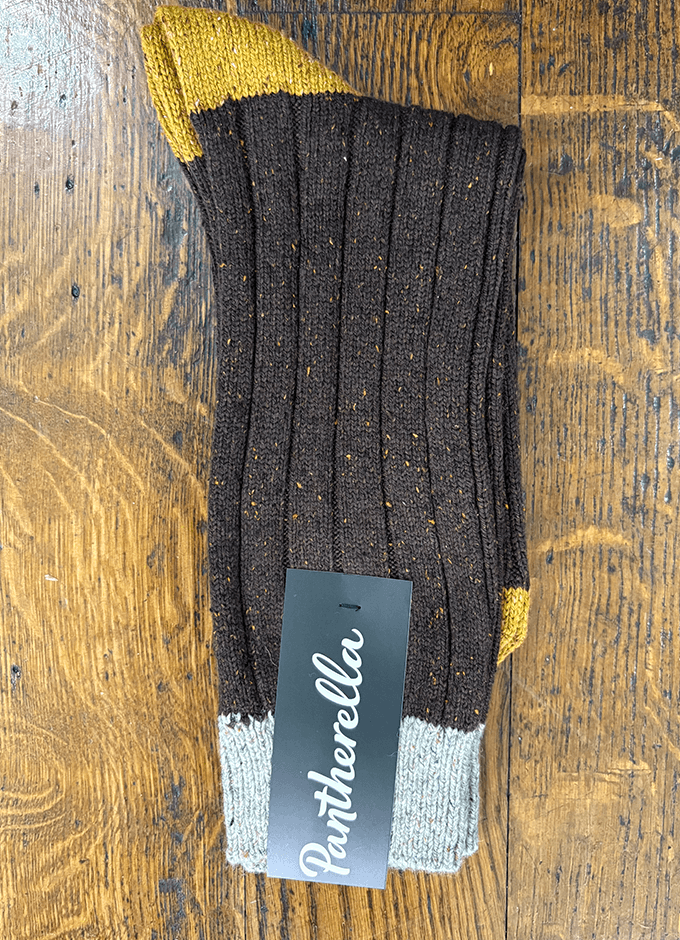 Thornham Contrast Block Socks | Dark Brown