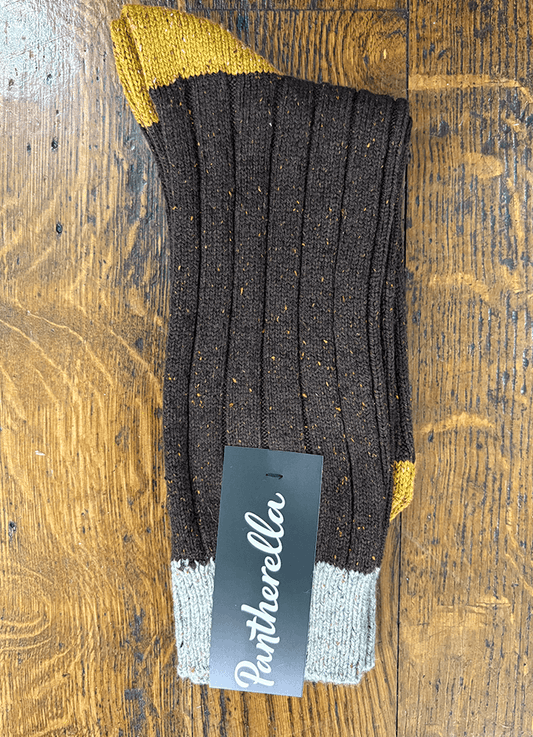 Thornham Contrast Block Socks | Dark Brown