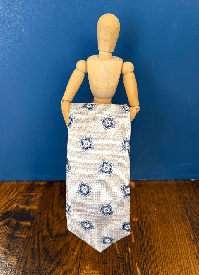 Silk Tie | Cream Square Medallion