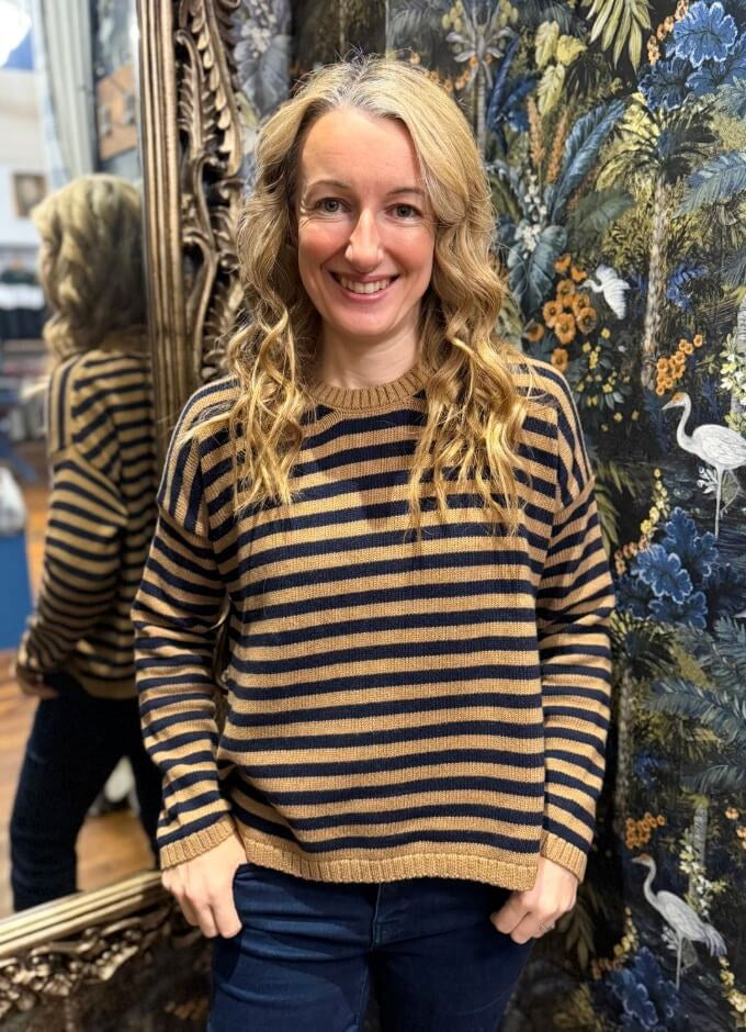 Striped Round Neck Pullover | Toffee Print