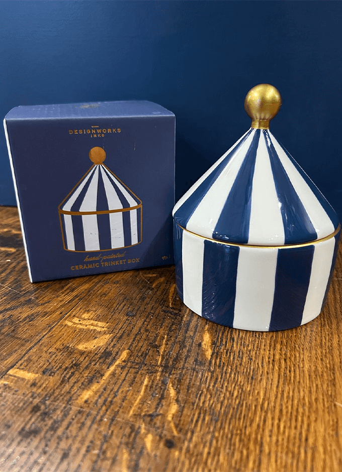 Ceramic Trinket Box | Blue and White Stripe