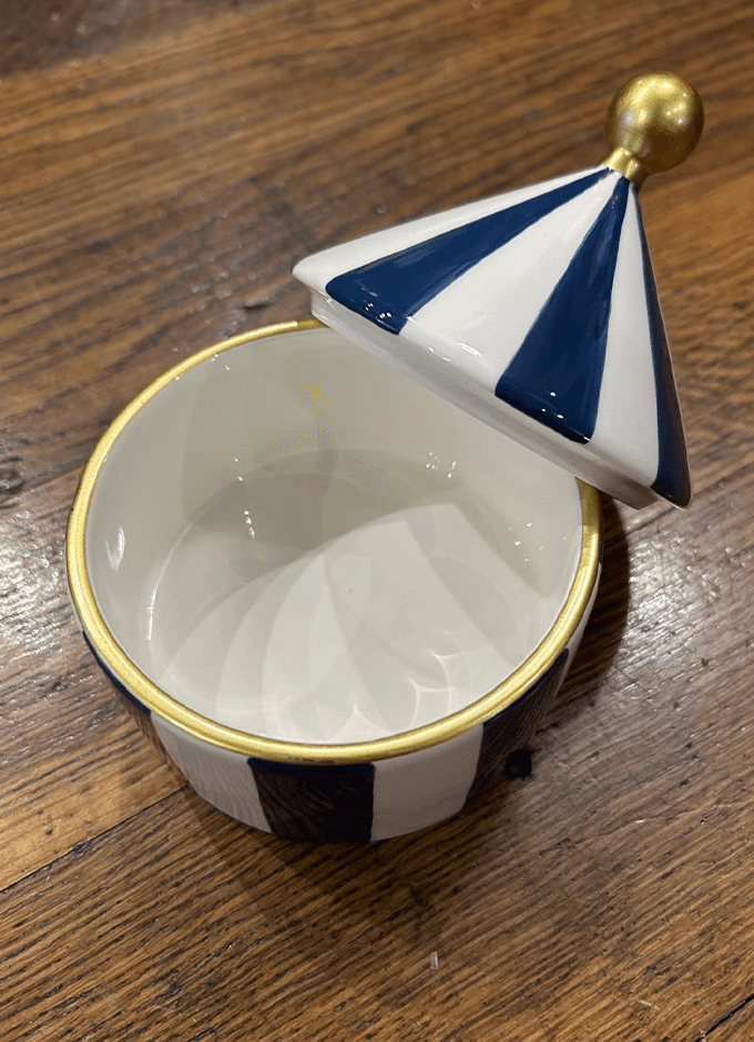 Ceramic Trinket Box | Blue and White Stripe