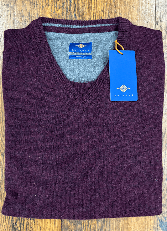 Lambswool Jumper | V Neck | Dark Mauve