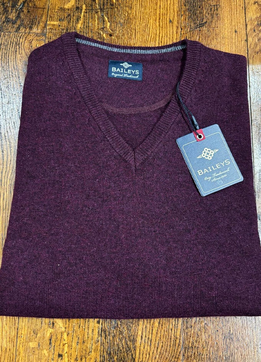 Lambswool Jumper | V Neck | Wine