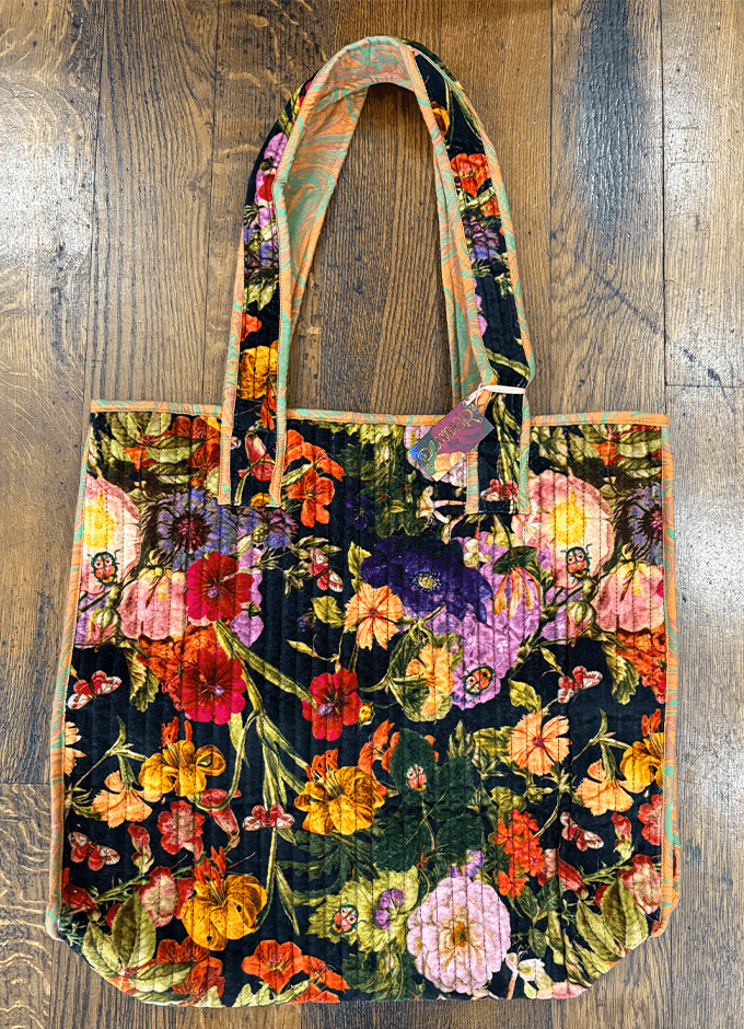 Powder | Luxe Velvet Quilted Tote Bags | Midnight Posy