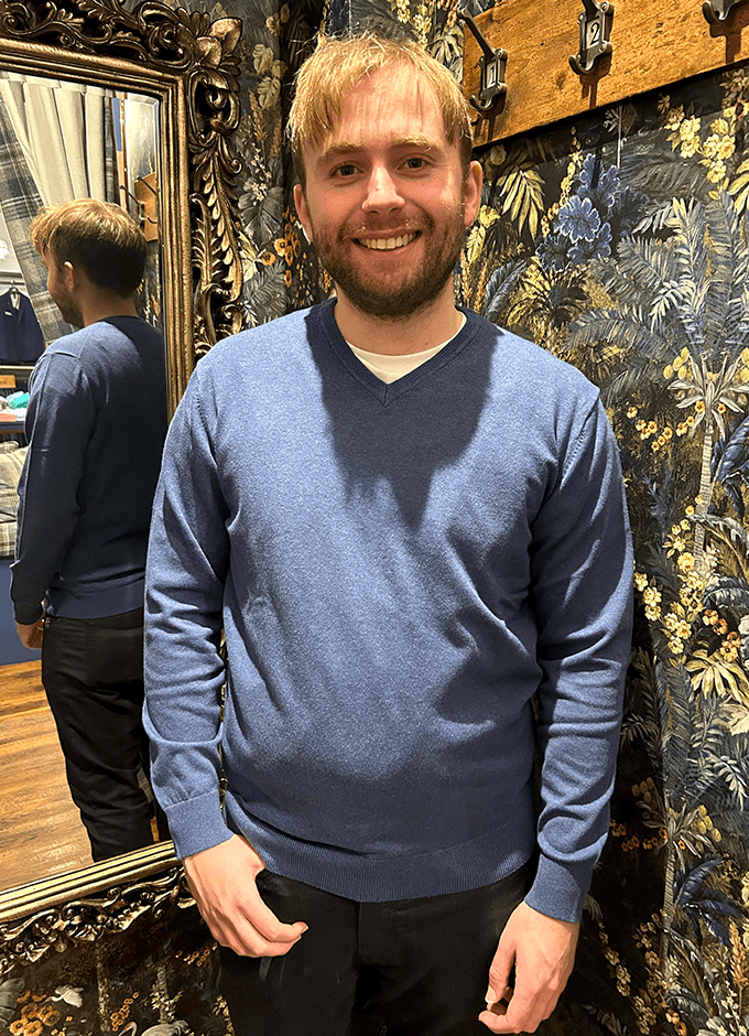 Cotton V-Neck Jumper | Blue