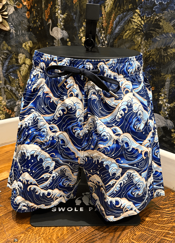 Swole Panda | HydroMotion Swim Shorts | Wave Pattern