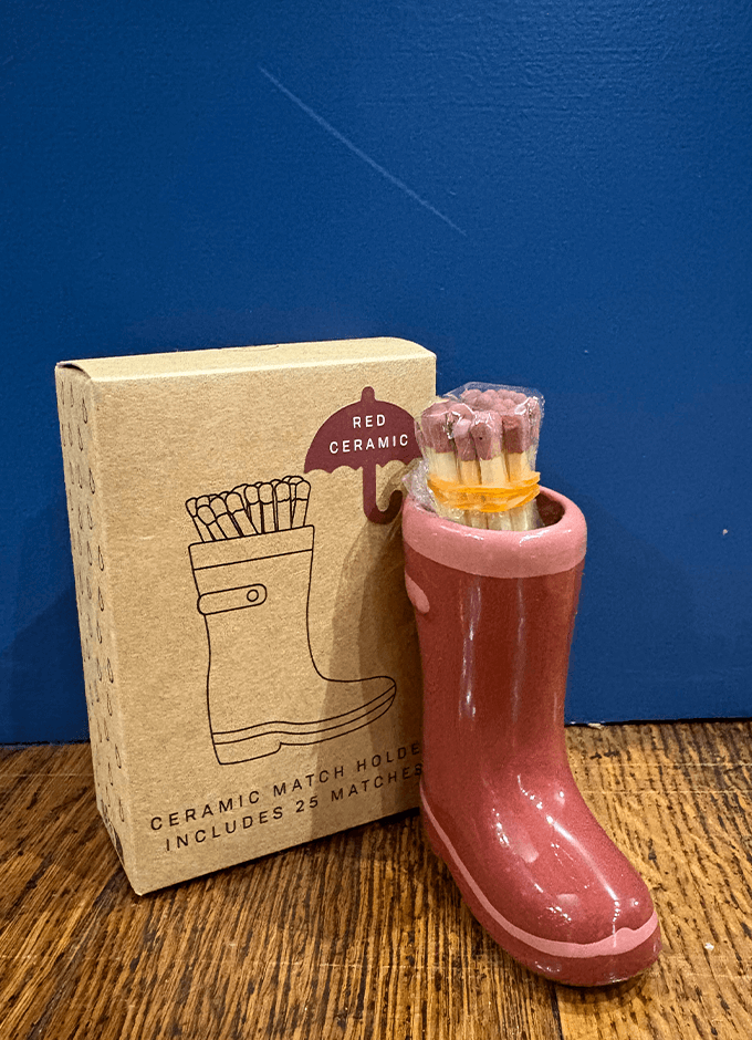 Wellington Boot Matches Holder with 25 Matches Dark & Light Red
