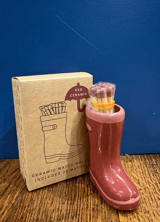 Wellington Boot Matches Holder with 25 Matches Dark & Light Red
