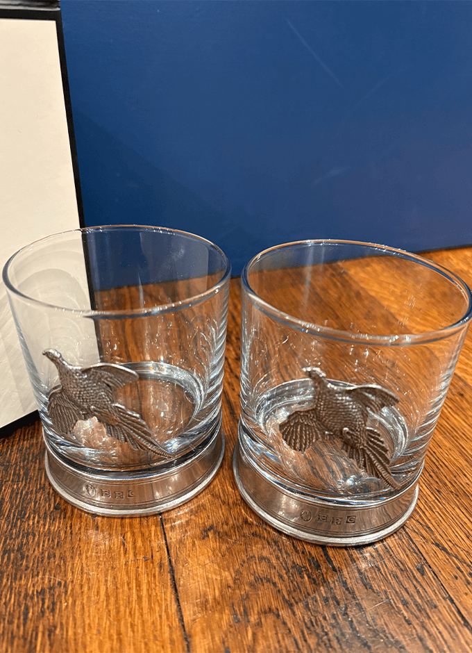 English Pewter | 11oz Pheasant Pewter Whisky Glass Tumbler Set of 2