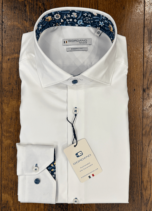 Cotton Plain Shirt with Floral Trim | White