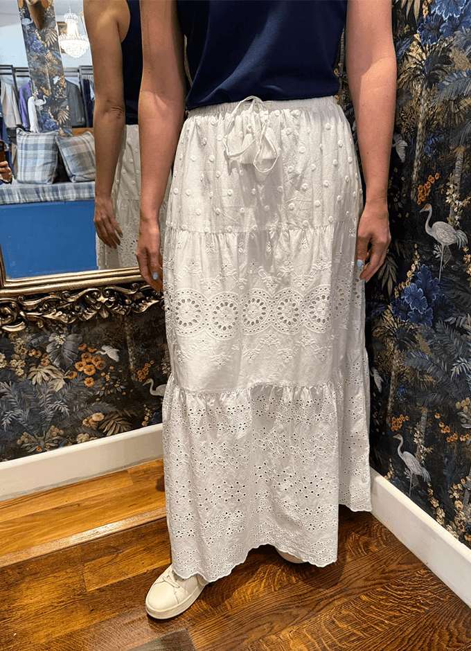 Broderie Tiered Maxi Skirt | White