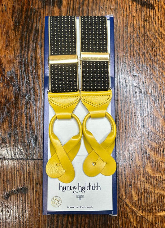 Button Braces | Black/Yellow Birdseye | Leather Ends