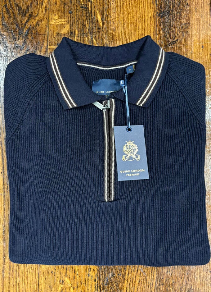 Long Sleeve Knitted Zip Top | Navy