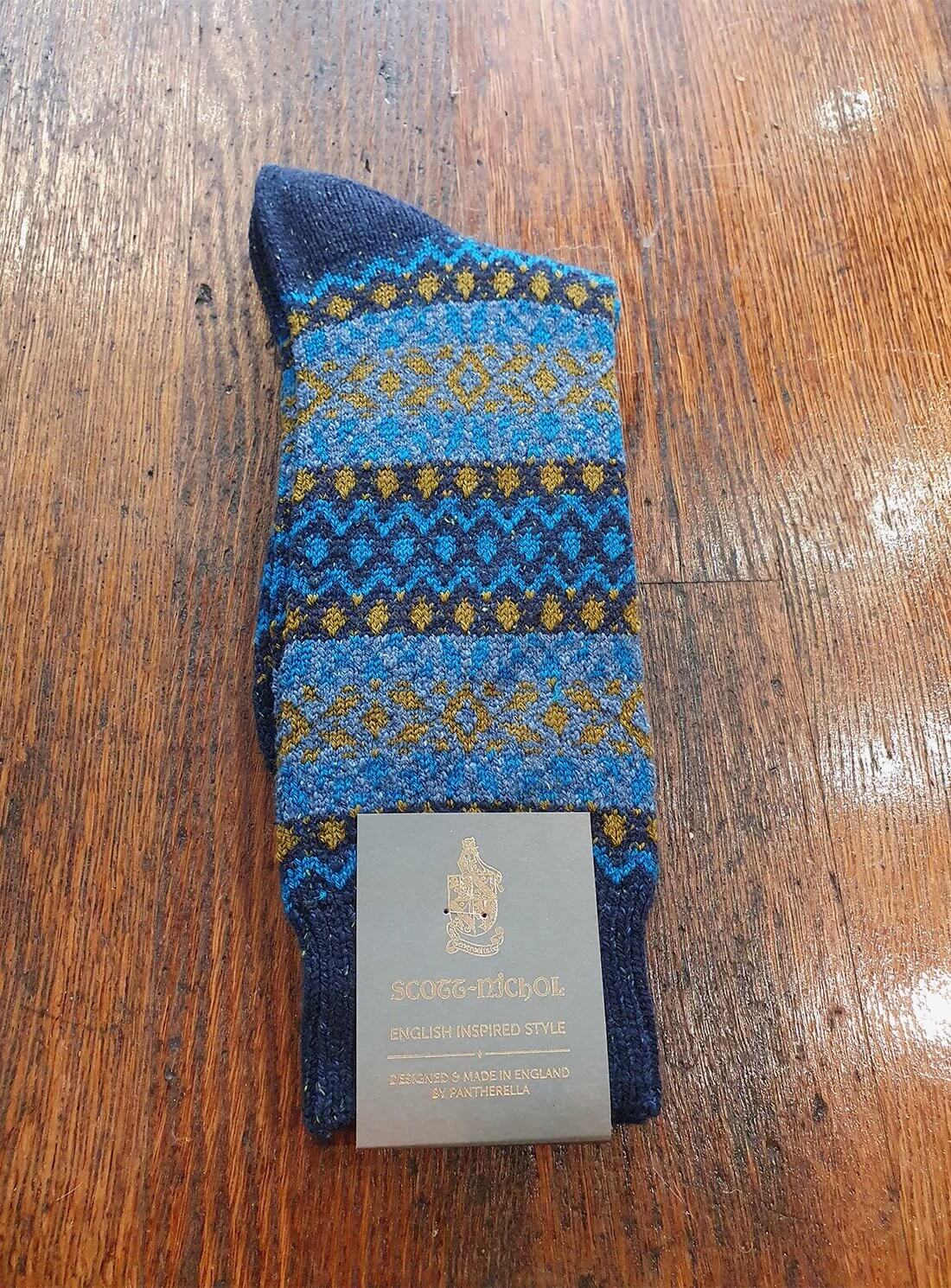 Scott Nichol Fellcroft Wool/Silk Blend Blue Sock