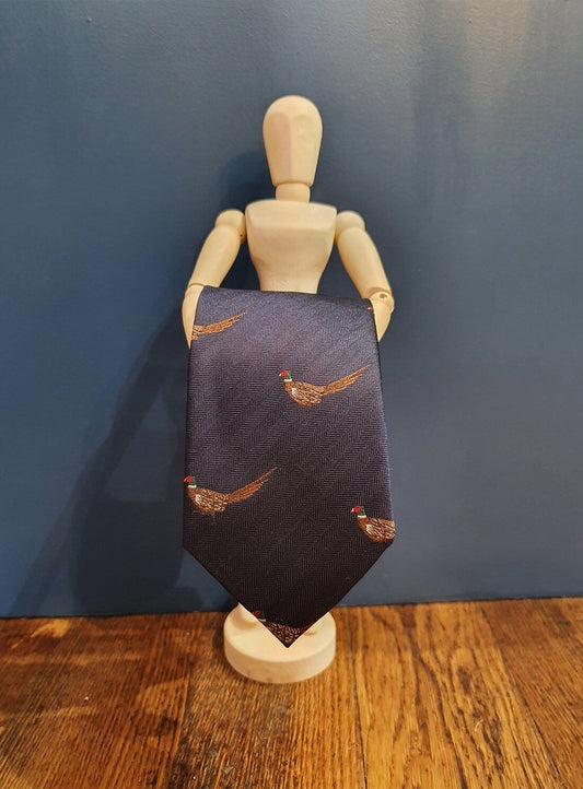 Country Silk Tie | Standing Pheasant Navy