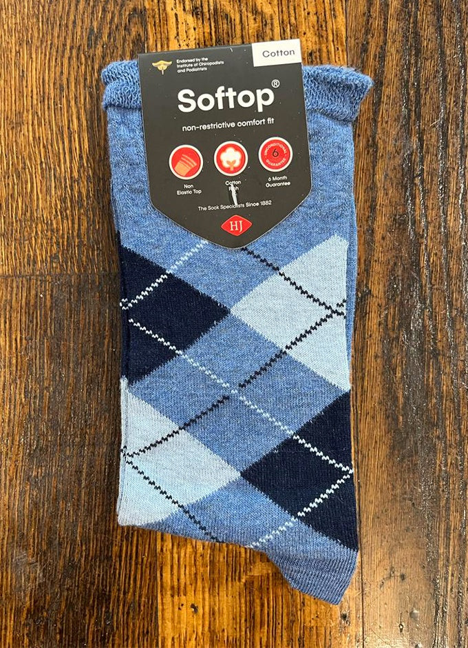 Softop Cotton Socks | Denim Argyle