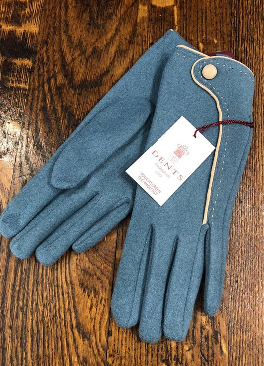 Ladies Saxe Blue Glove With Beige Stitching