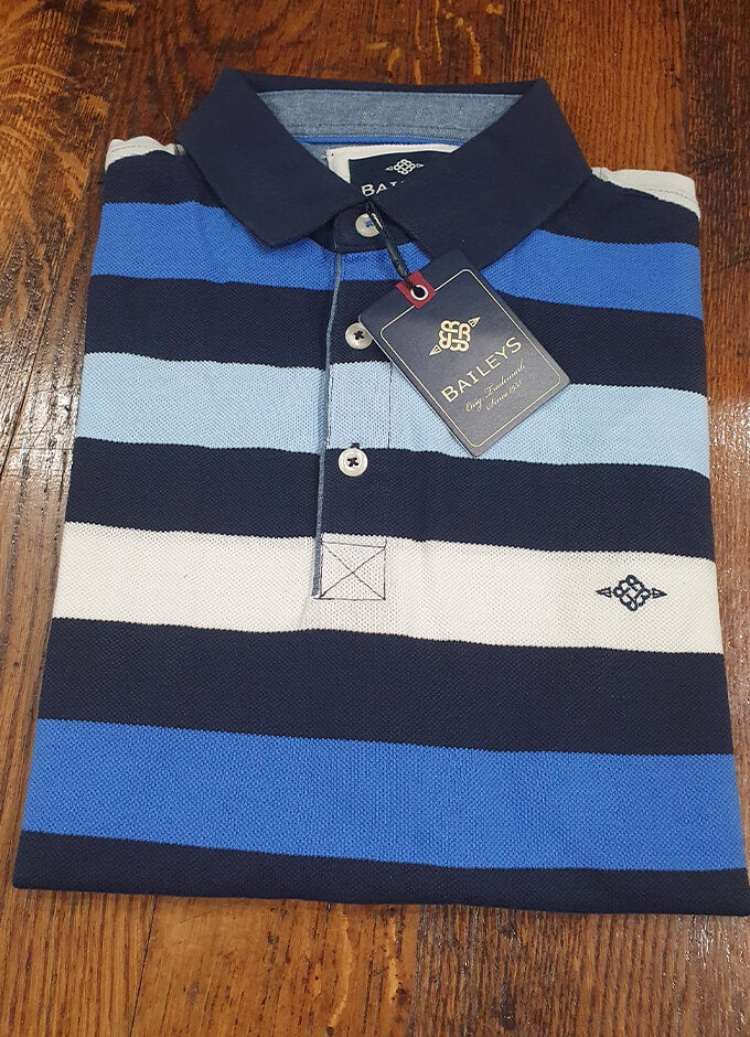 Cotton Polo | Blue Block Stripe