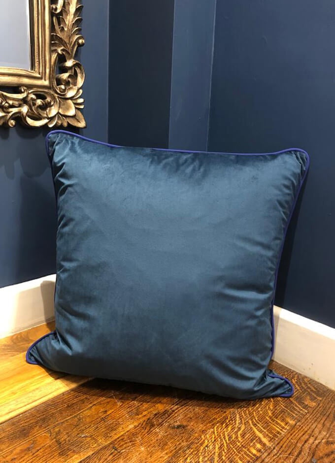Velvet Velour Feather Cushion | 60cm x 60cm | Midnight Blue