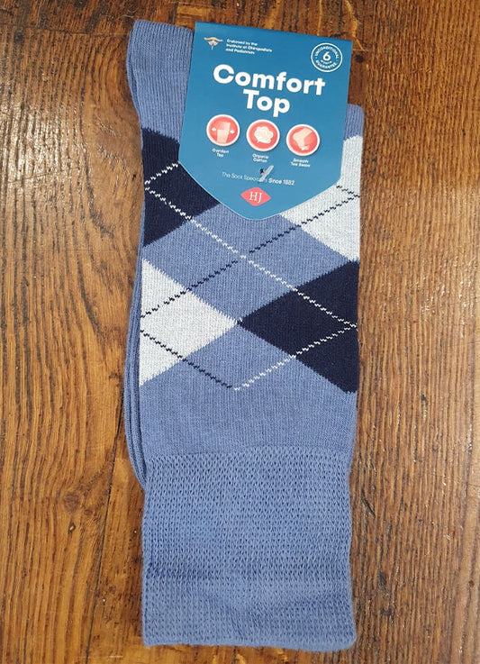 "Comfort Top Socks | Blue Argyle