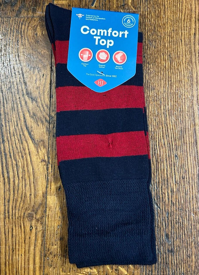 "Comfort Top Socks | Navy/Red Stripe