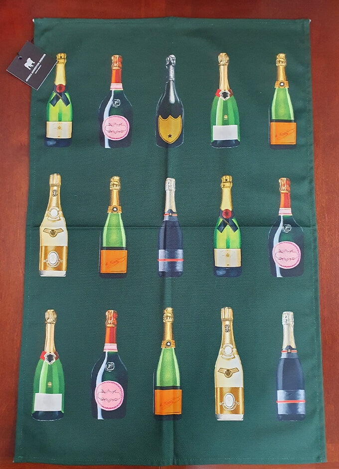 Tea Towel | Dark Green Champagne and Fizz