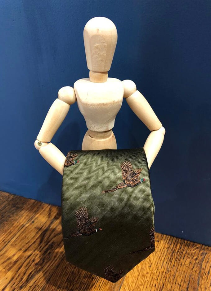 Country Silk Tie | Flying Pheasant Forest Green