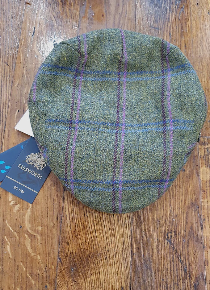 Gamekeeper Flat Cap | Green with Blue/Lilac Overcheck