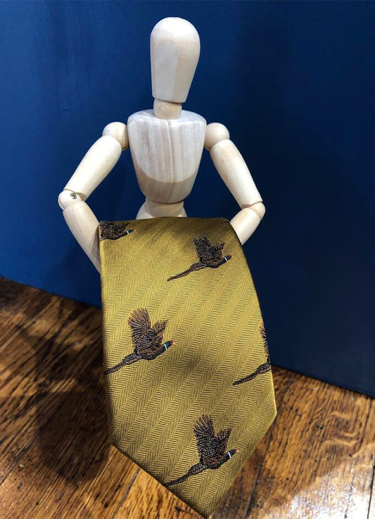 Country Silk Tie | Flying Pheasant Gold