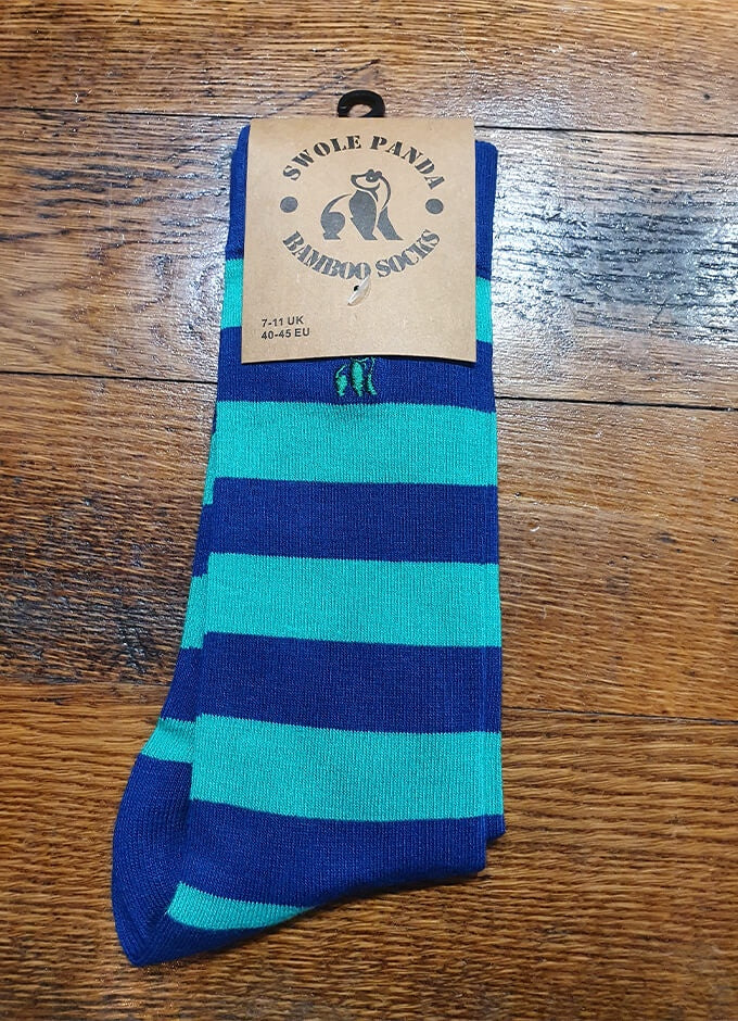 Swole Panda | Green and Blue Block Striped Socks