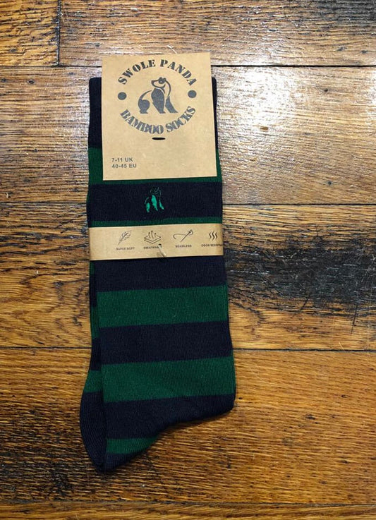Swole Panda | Navy and Green Striped Socks