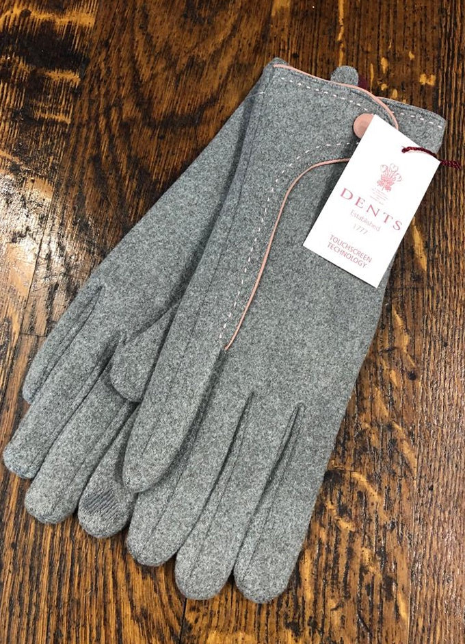 Ladies Grey Glove With Pink Stitching