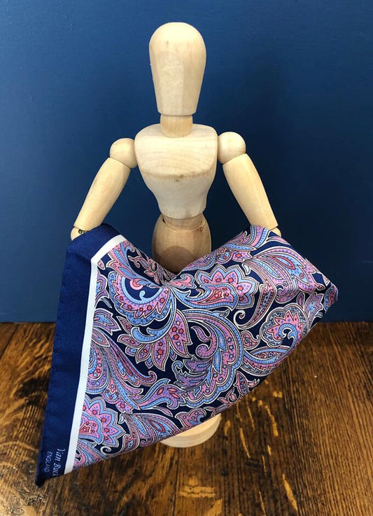 Navy Blue and Large Paisley Pink Fancy Pocket Square