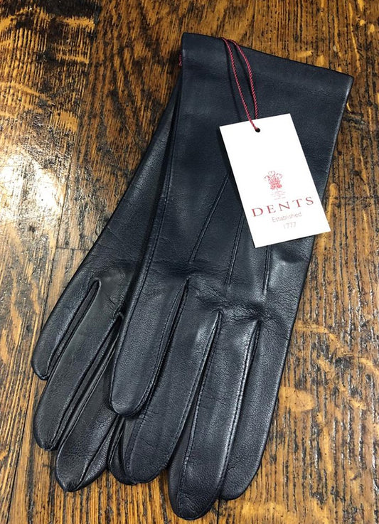 Ladies Leather Silk Lined Glove | Navy
