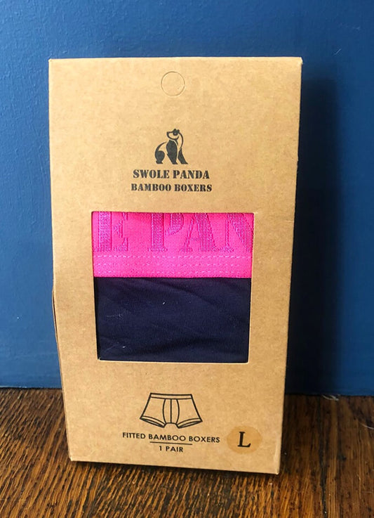 Swole Panda Bamboo Boxers | Navy with Pink Band