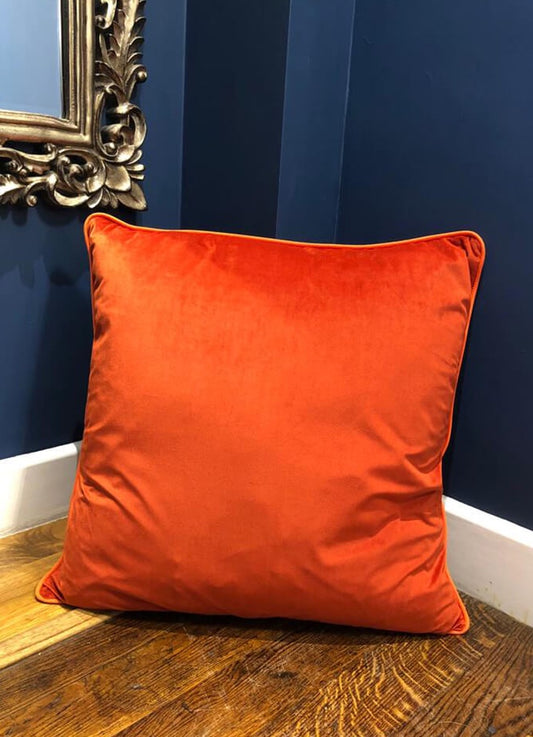 Velvet Velour Feather Cushion | 60cm x 60cm | Burnt Orange