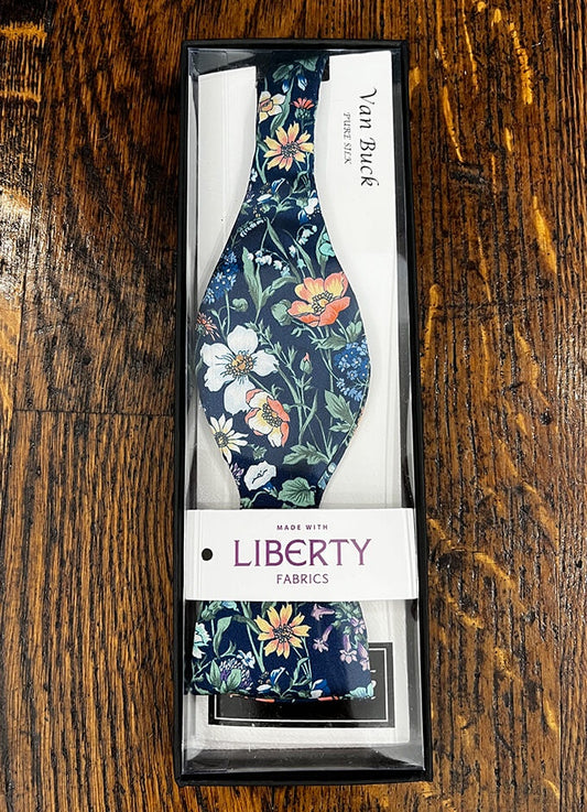 Silk Self Tie Bow | Rachel Navy | Made with Liberty Fabric