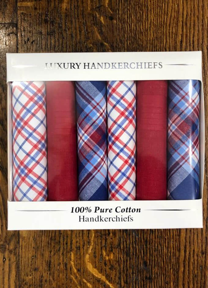 Red Check Box of 6 Handkerchiefs