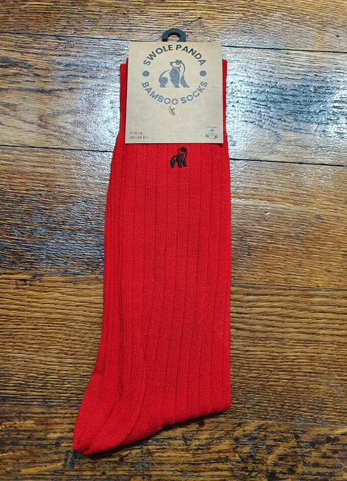 Swole Panda | Red Ribbed Socks
