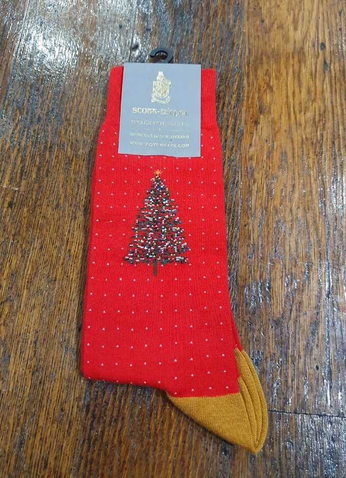 Scott Nichol Christmas Tree Socks Red