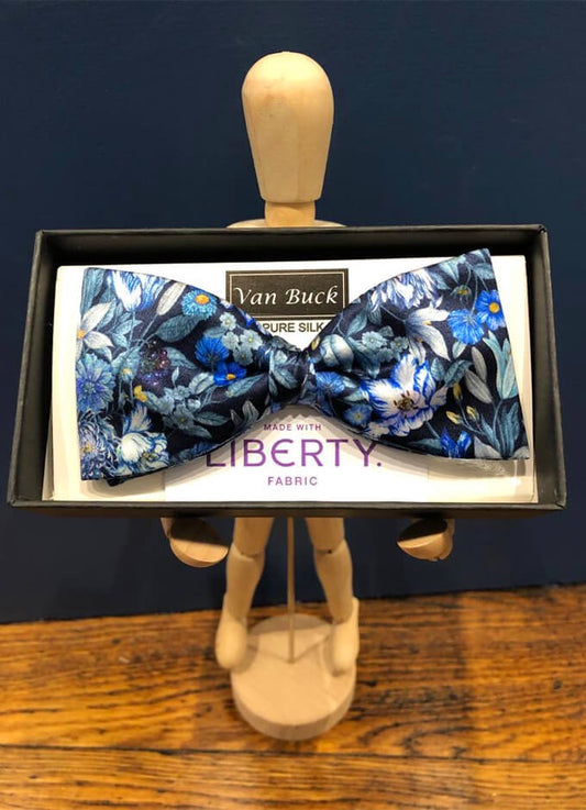 Silk Pre Tied Bow |Royal Garland Blue | Made with Liberty Fabric